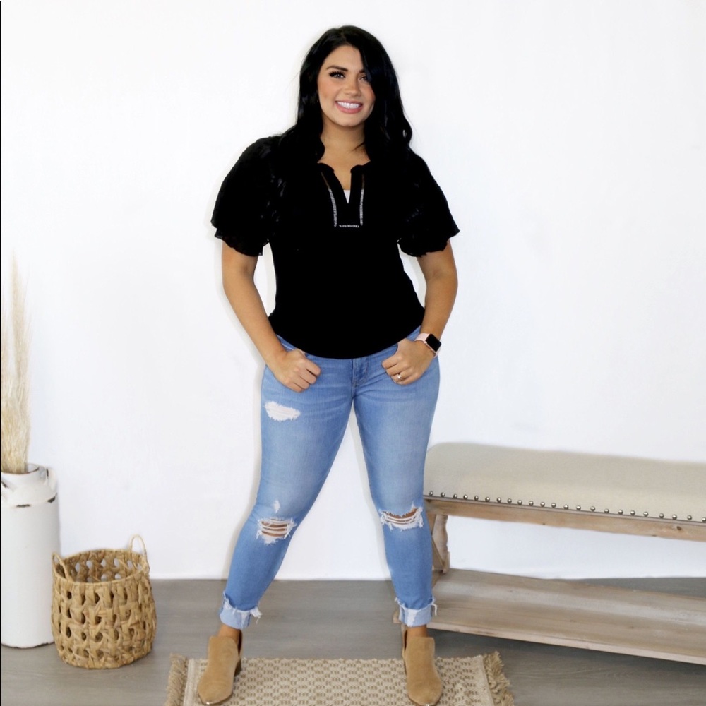 Dot sleeve black top